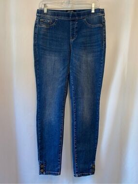 Charlie B Womens Pull On Mid Rise Slim Fit Jeans 8 Ankle Length Snap Cuffs